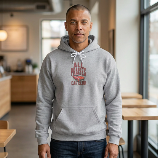 Car Club Hoodie — "All Praises" Vintage Race Car Graphic Pullover