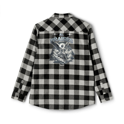 All Praise Buffalo Plaid Flannel Shirt — Angel Graphic Back