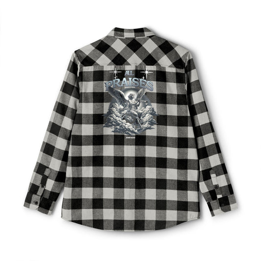 All Praise Buffalo Plaid Flannel Shirt — Angel Graphic Back