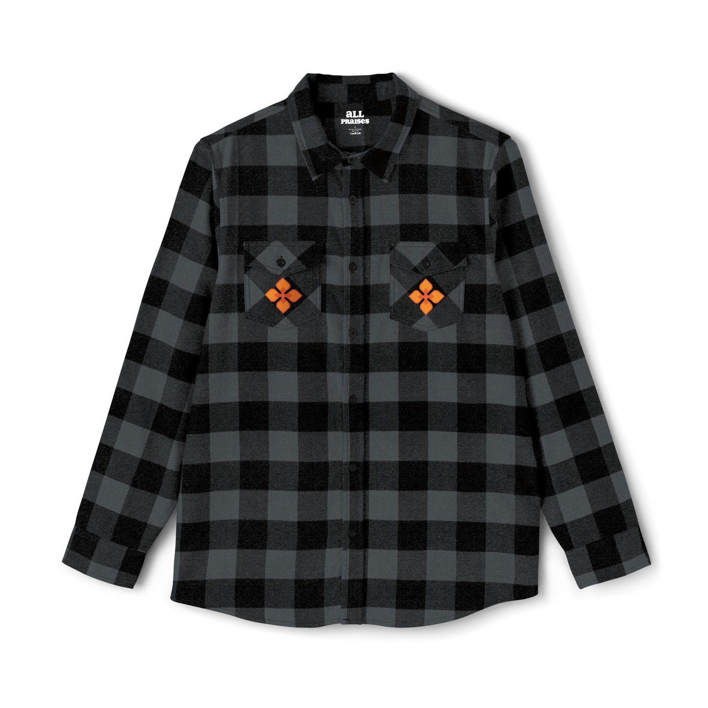 Flannel Shirt — All Praises Orange Crest Back Graphic
