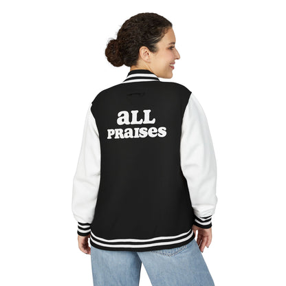 Letterman Jacket — Retro Floral Patch & "ALL PRAISES" Back Graphic