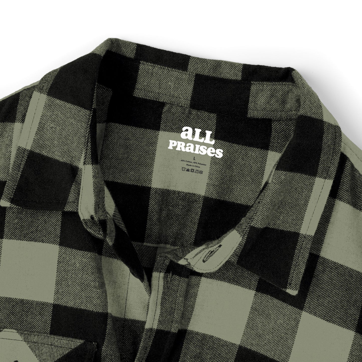 All Praise Buffalo Plaid Flannel Shirt — Angel Graphic Back