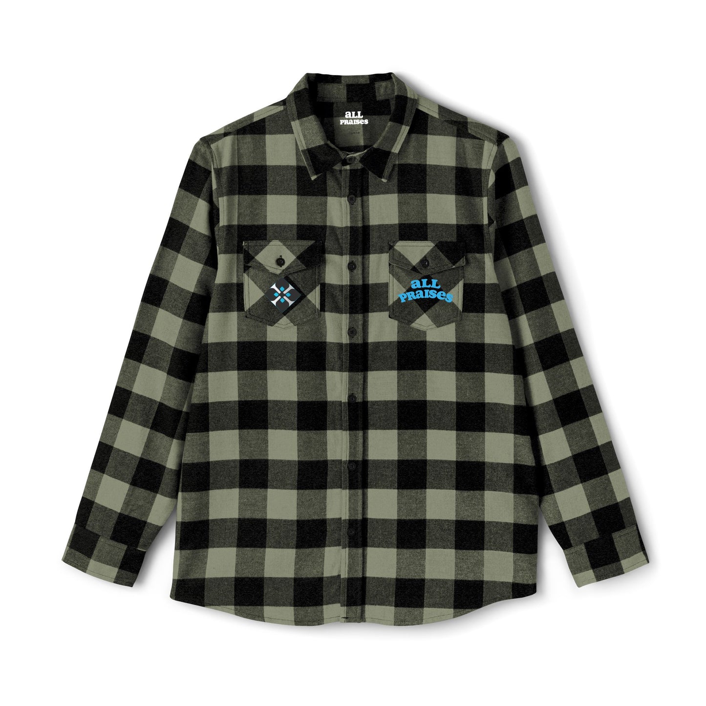 All Praise Buffalo Plaid Flannel Shirt — Angel Graphic Back