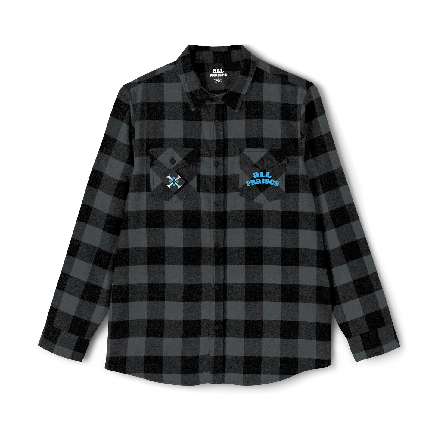 All Praise Buffalo Plaid Flannel Shirt — Angel Graphic Back