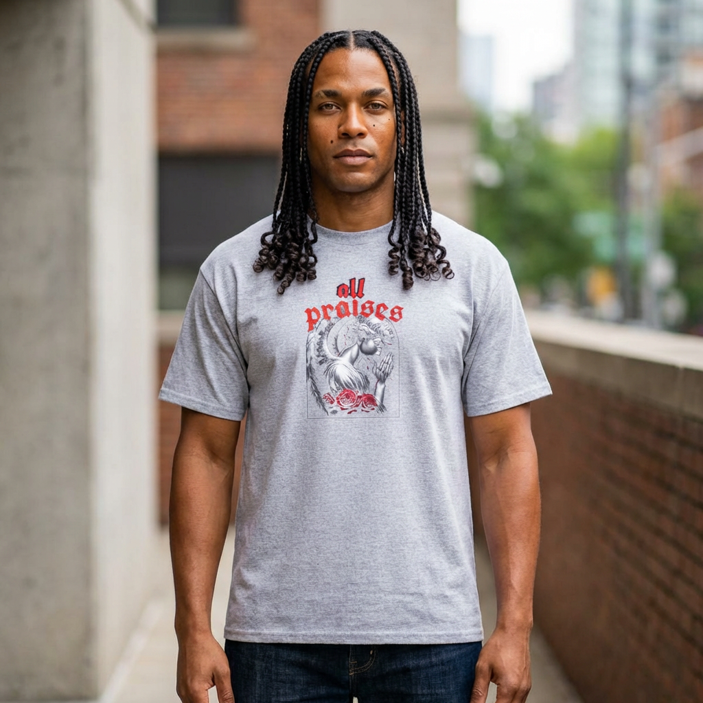 All Praises Tee — Gothic Prayer Graphic T-Shirt