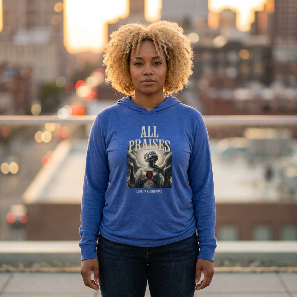 All Praises Hooded Long Sleeve Tee — Gothic Angel Graphic Hoodie Tee