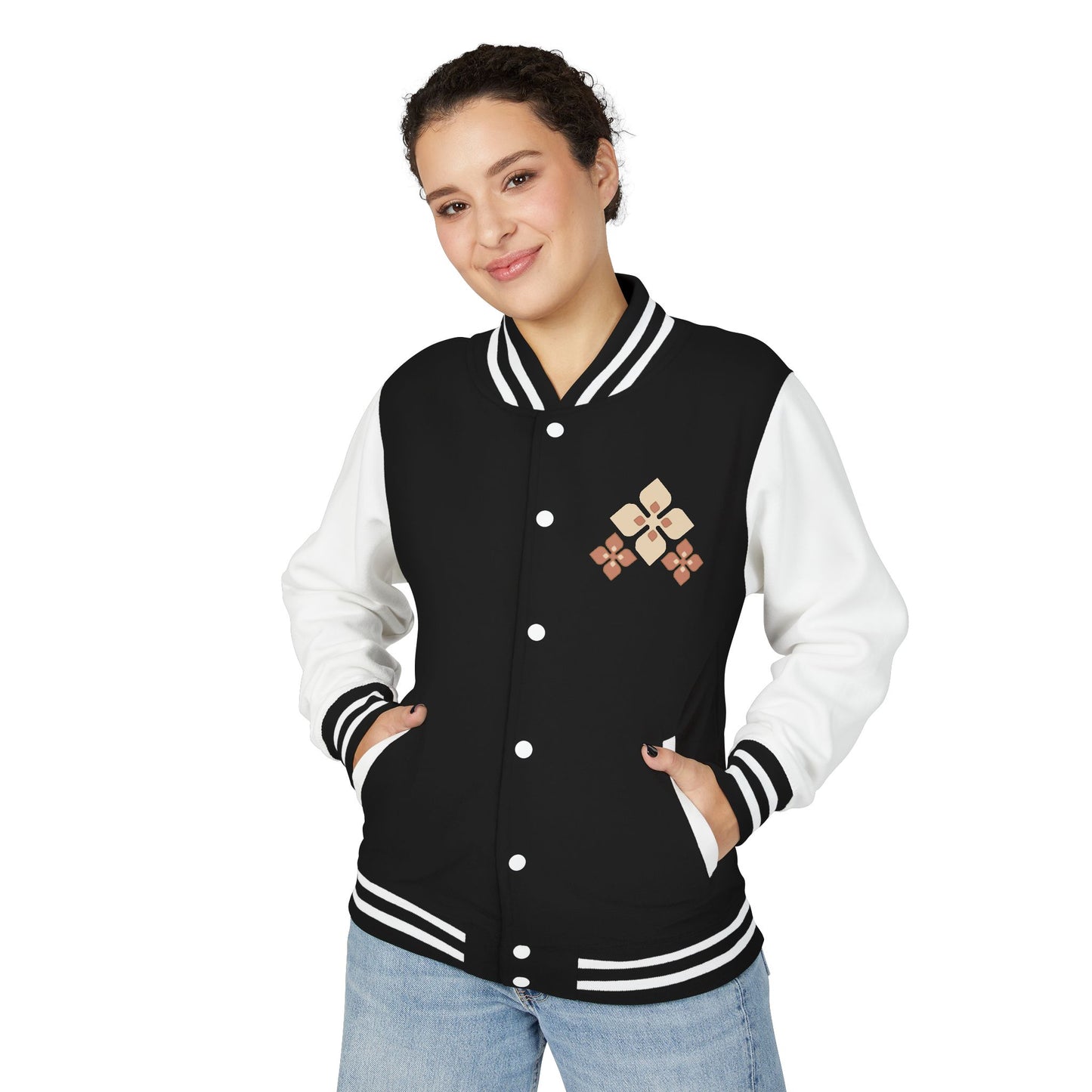 Letterman Jacket — Retro Floral Patch & "ALL PRAISES" Back Graphic