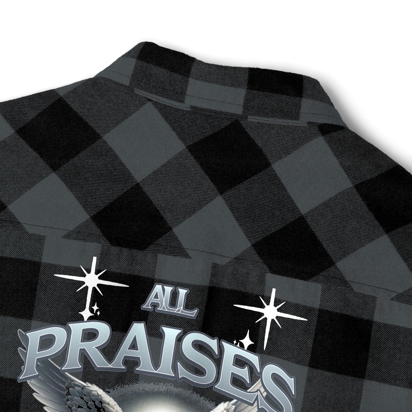 All Praise Buffalo Plaid Flannel Shirt — Angel Graphic Back