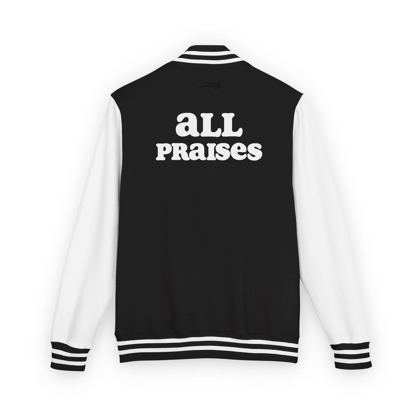Letterman Jacket — Retro Floral Patch & "ALL PRAISES" Back Graphic