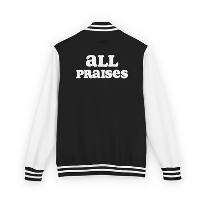 Letterman Jacket — Retro Floral Patch & "ALL PRAISES" Back Graphic